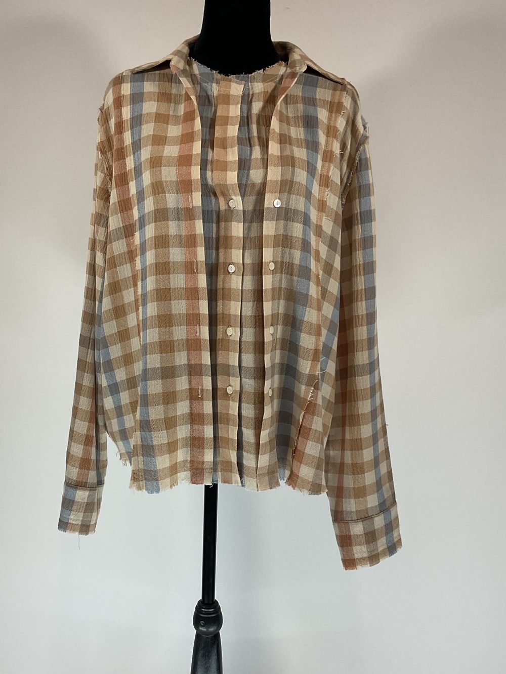 FDJ French Dressing Jeans Plaid Fringe Button-Up Shacket XL